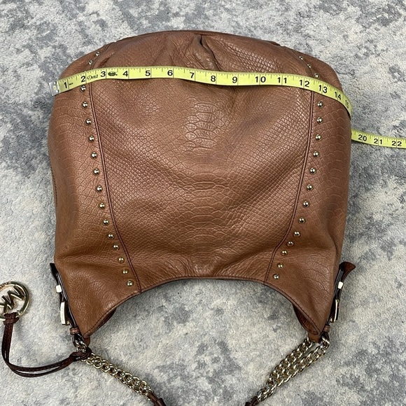 MICHAEL Michael Kors Middleton Hobo Bag Studded Embossed Leather Brown Cognac - Picture 16 of 17